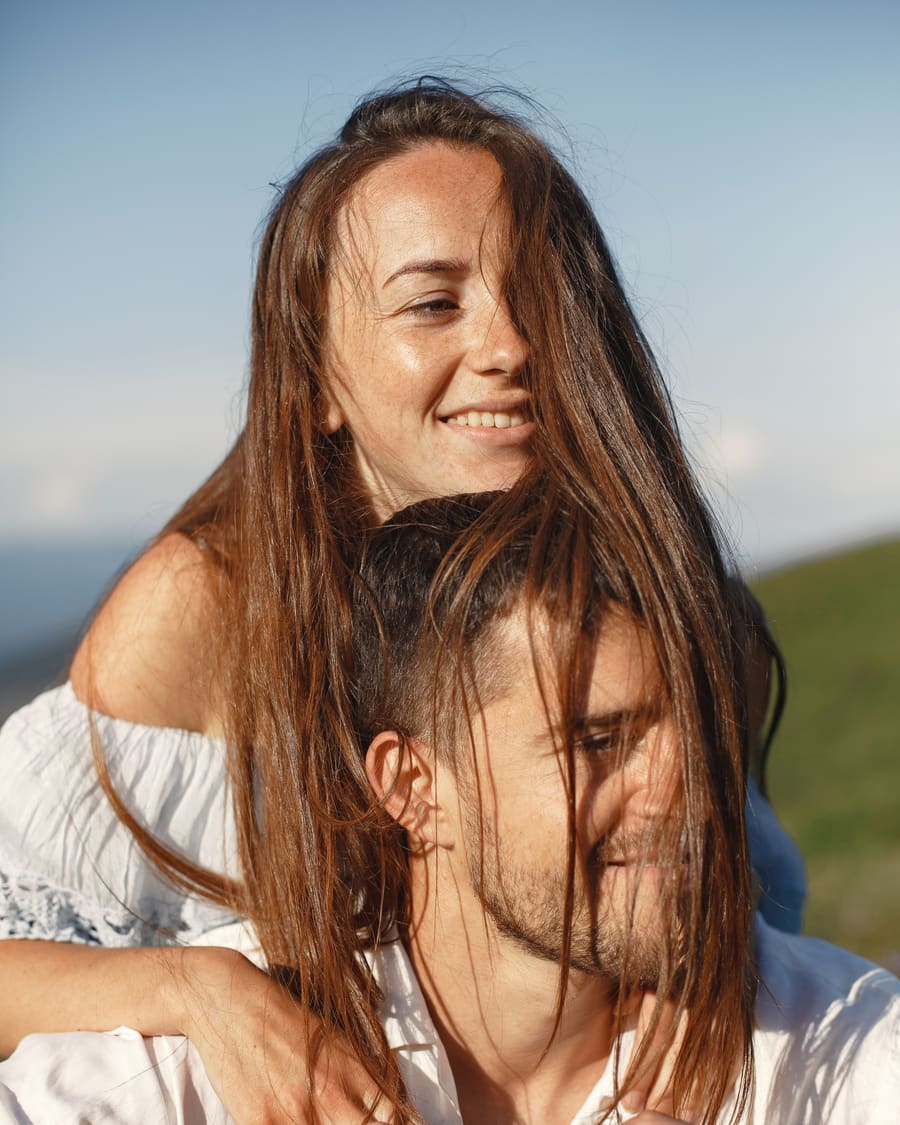A calm shared moment between a woman and a respectful companion.